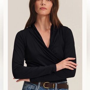 Velvet by Graham & Spencer Black Long Sleeve Wrap Top
